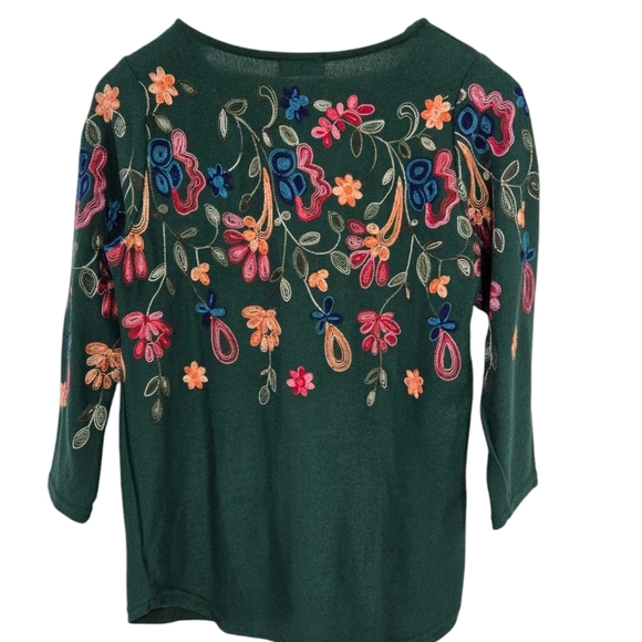 Sapphire Green Floral Boho Green Crewneck Sweater Medium - Picture 3 of 5